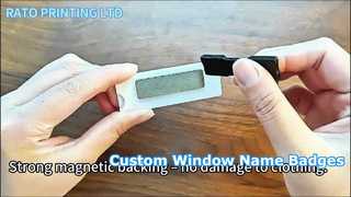 Aangepaste acryl naambadge met venster | Magnetische achterkant | Aangepaste naambadges