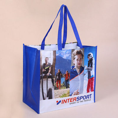 kopen Gedrukte PP-gelamineerde weeftassen met logo herbruikbare BOPP-weeftassen met handvaten online manufacture