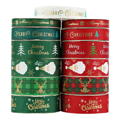Kopen Op maat bedrukt kerstgrosgrain lint | Vakantie cadeauverpakking lint online vervaardiging