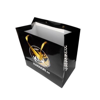 kopen De douane drukte het Zwarte Document Euro Embleem van de de Kabel Gouden Folie van Tote Bags With Satin Ribbon online manufacture