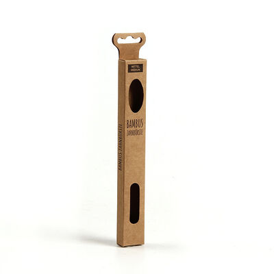 Eco-vriendelijke kraftpapierverpakkingsdoos met venster en hangend tabblad    Custom Printed Retail Display Boxes voor bamboe tandenborstel, schoonheidsgereedschap en kleine accessoires