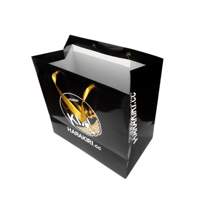 De douane drukte het Zwarte Document Euro Embleem van de de Kabel Gouden Folie van Tote Bags With Satin Ribbon